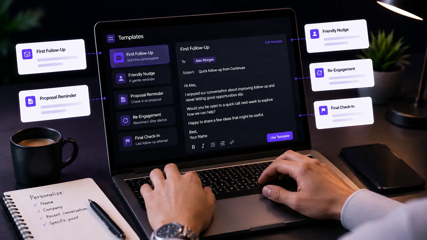 Sales professional reviewing unanswered email threads and planning the next follow-up message