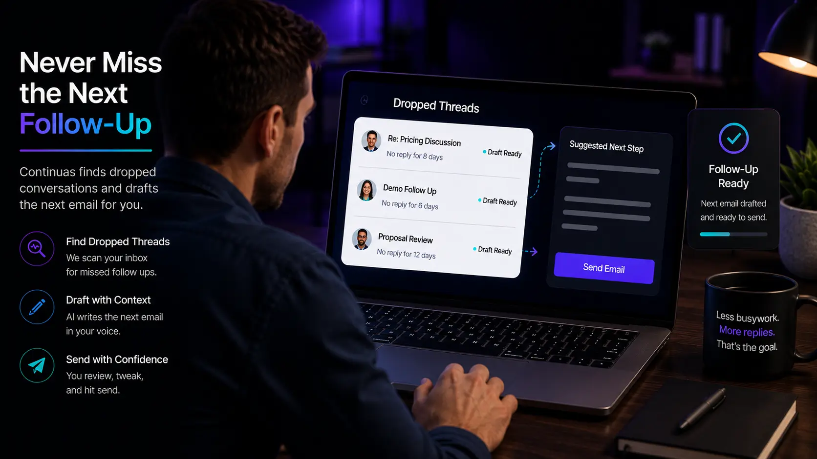 Continuas AI reading email threads and drafting follow-up messages automatically so deals never slip through the cracks