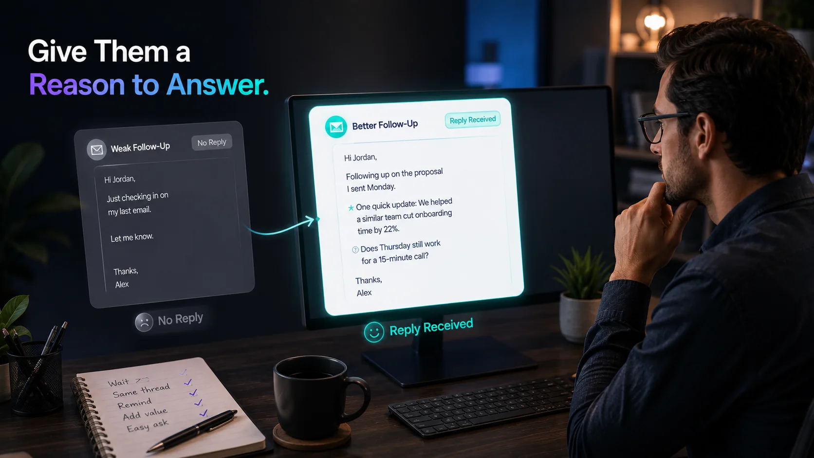 Five-step overview showing how to follow up on an email with no response quickly and effectively