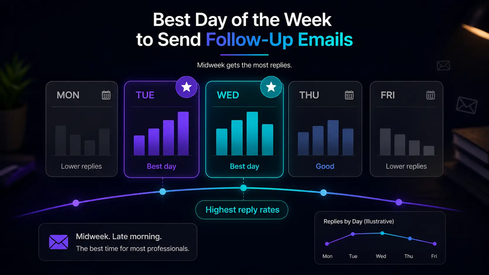 Calendar and clock showing the best time to send a follow up email for higher reply rates in B2B sales
